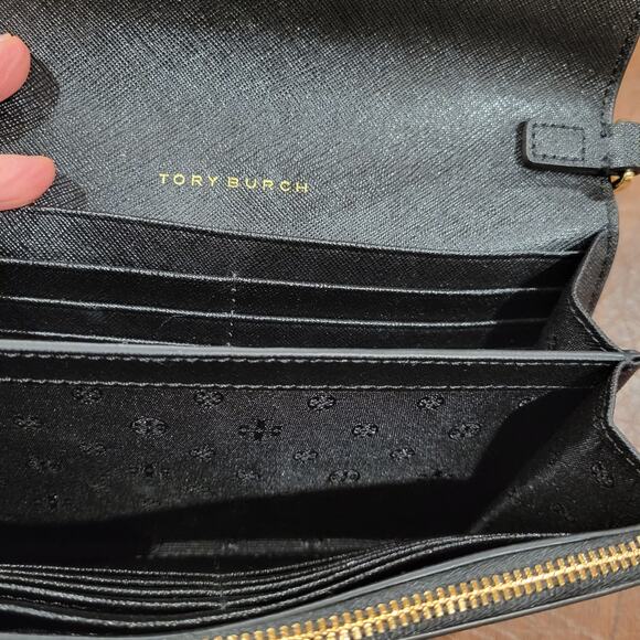 Tory Burch Black Gold tone Chain Leather Shoulder Bag Wristlet/Wallet combo - Picture 8 of 12